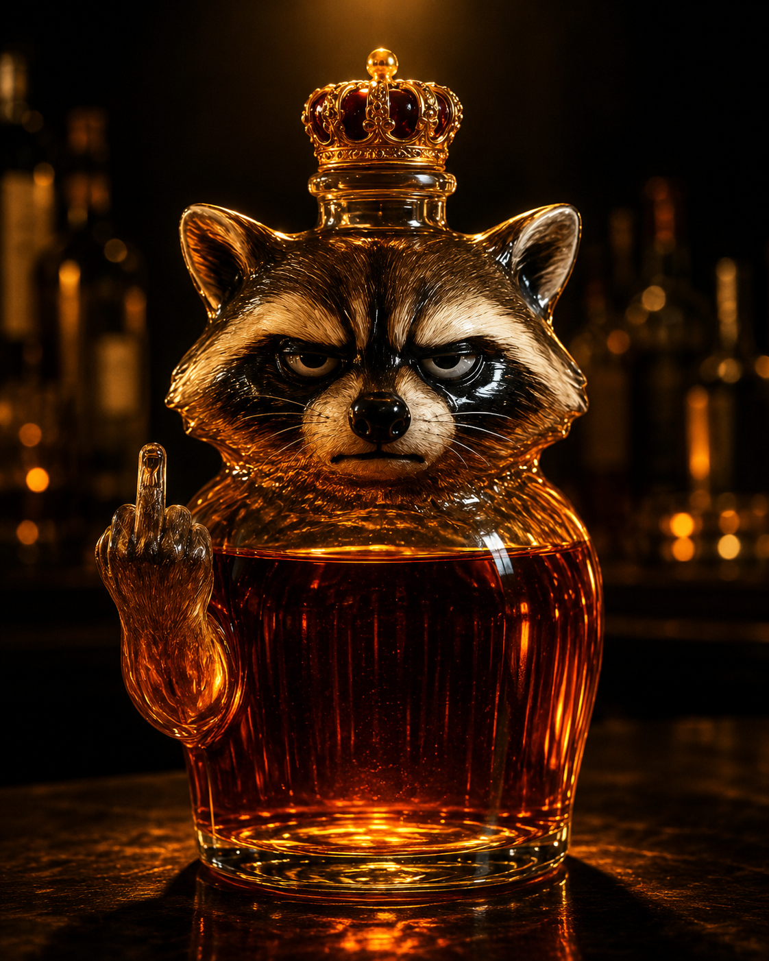 Whisky Fles β Raccoon Rebel Editie
