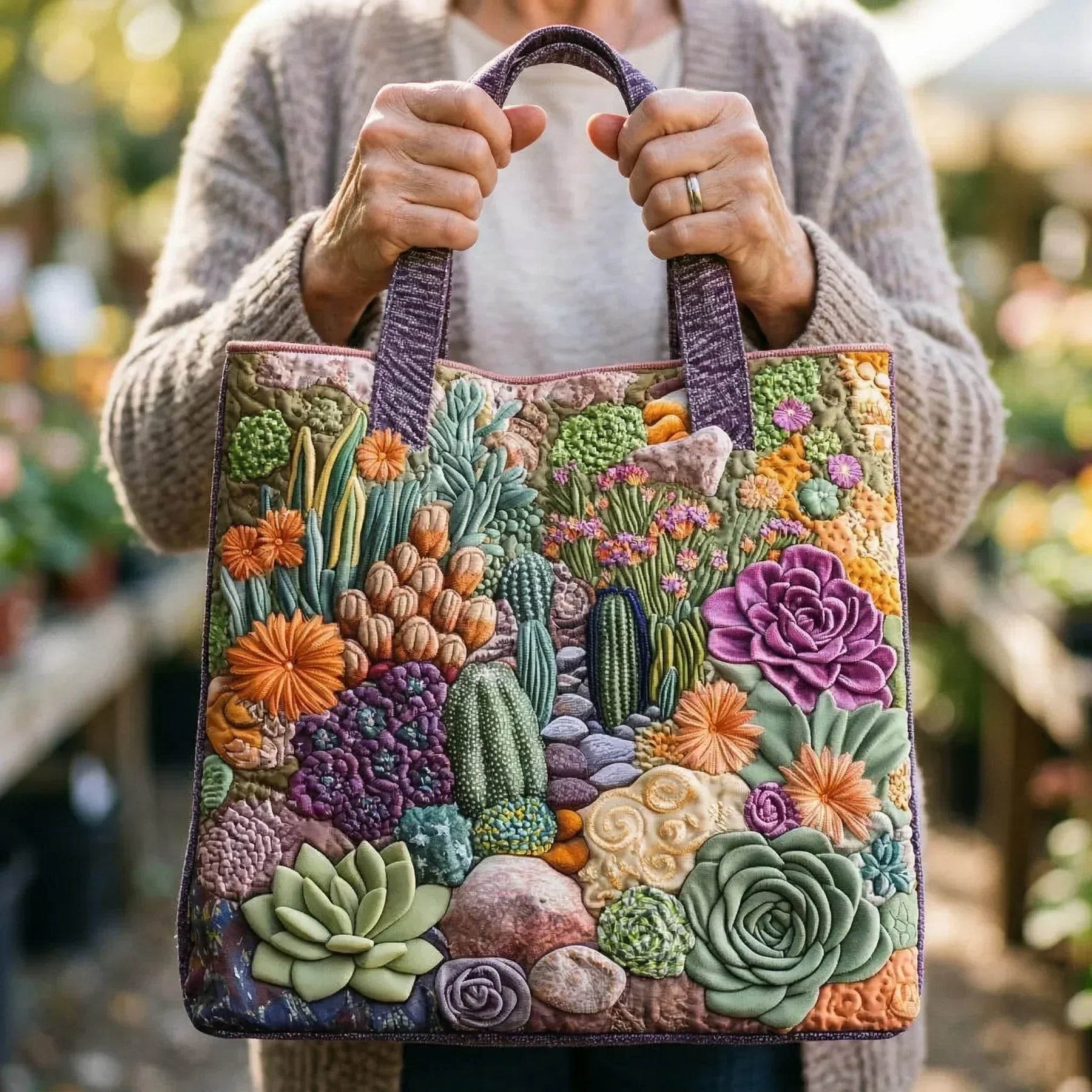 Handgemaakte Tas - Succulenten Tuin