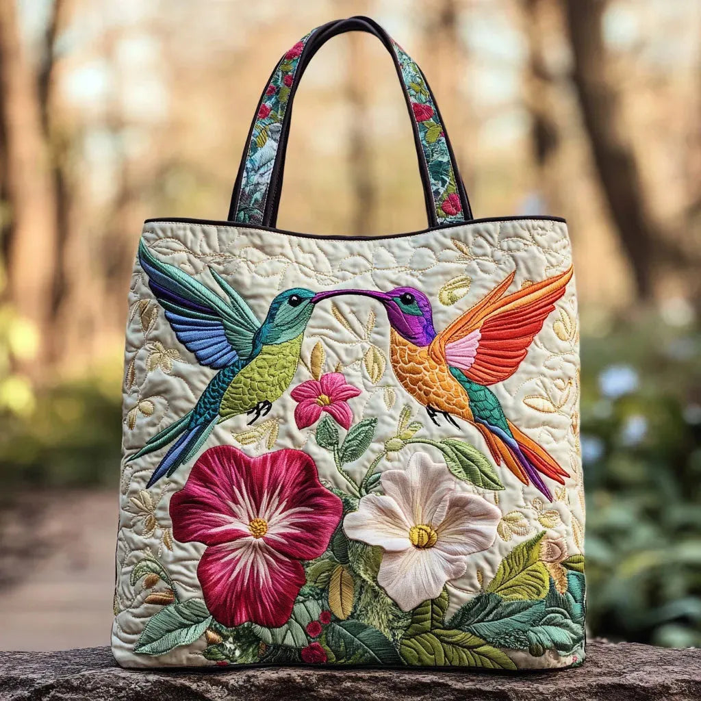 Gequilte Tas - Kolibri en Witte Bloemen