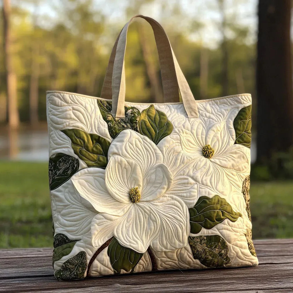Ambachtelijke Gewatteerde Tas - Elegante Witte Lelies