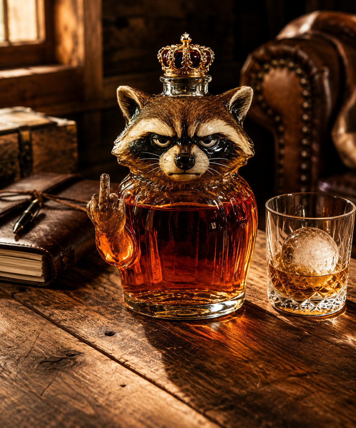 Whisky Fles — Raccoon Rebel Editie