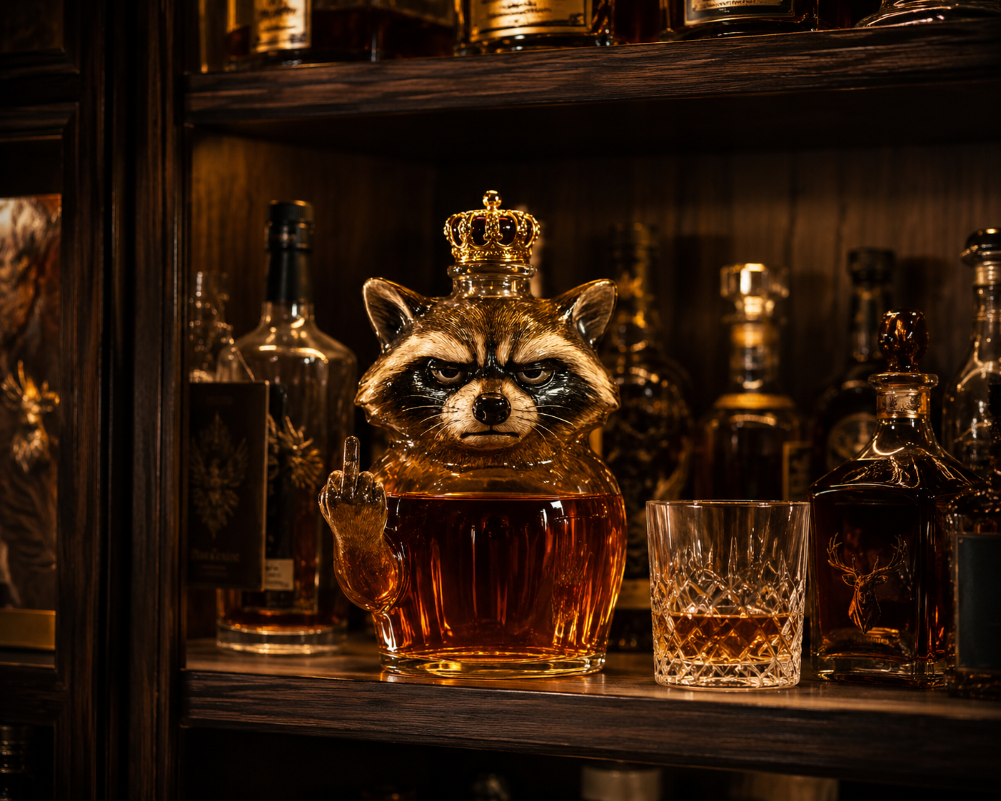 Whisky Fles — Raccoon Rebel Editie