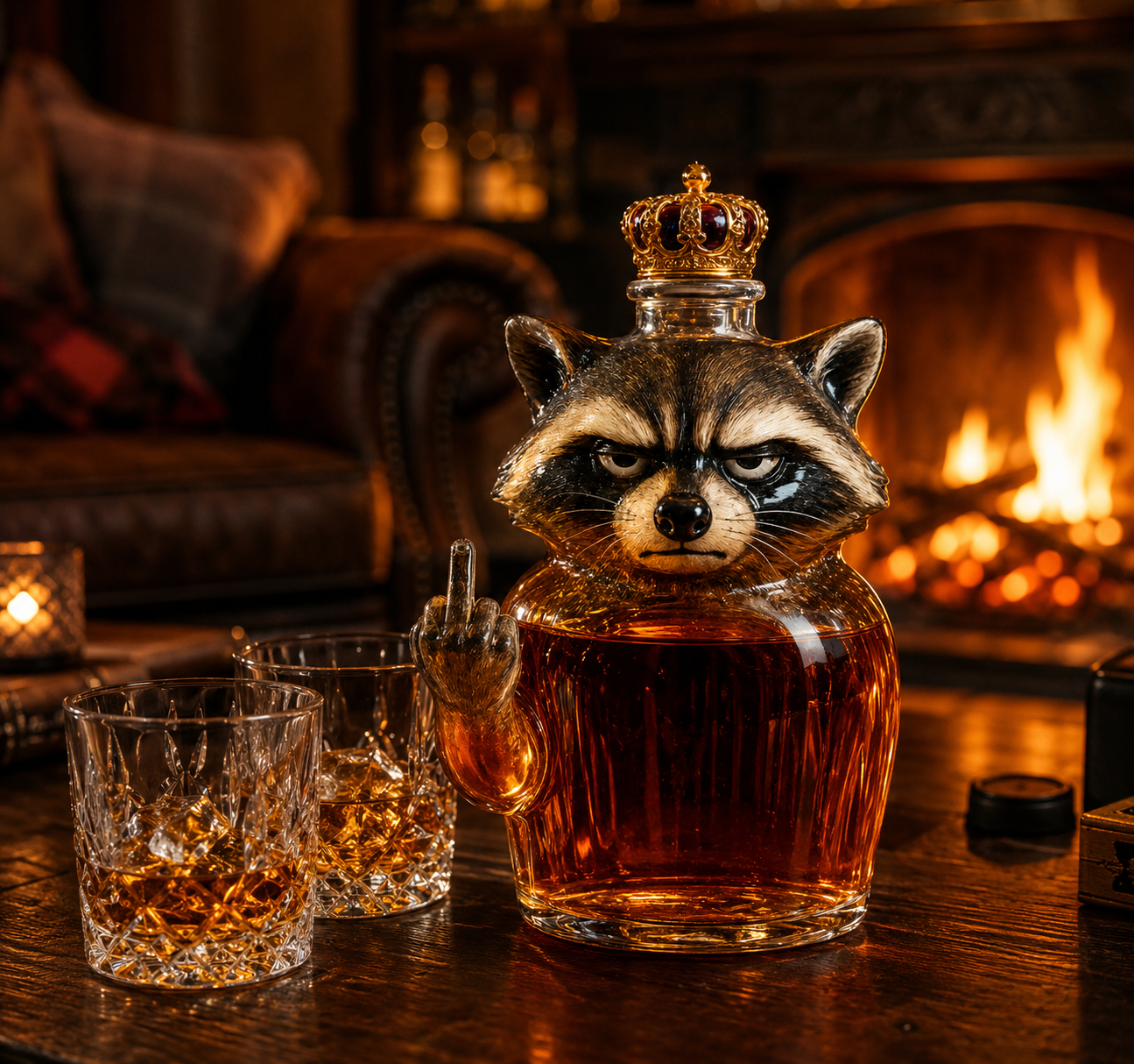 Whisky Fles — Raccoon Rebel Editie
