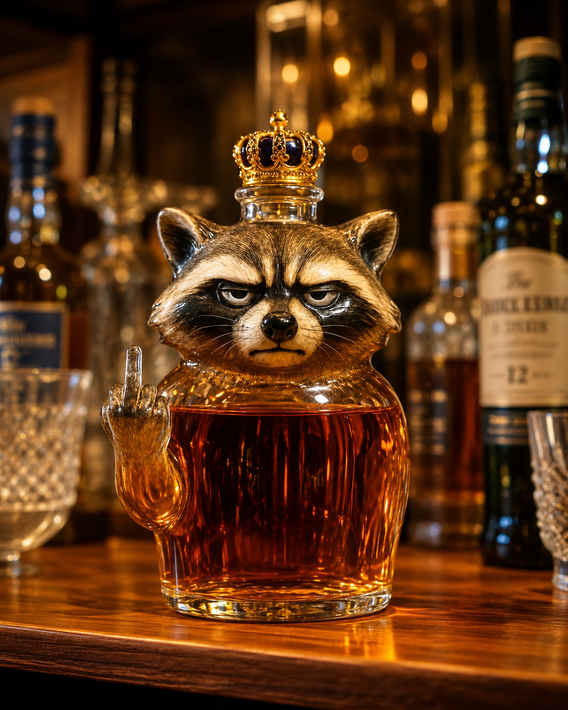 Whisky Fles — Raccoon Rebel Editie