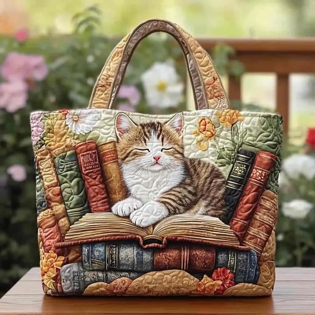 HANDMADE SAC - SLAPENDE KAT MET BOEKEN